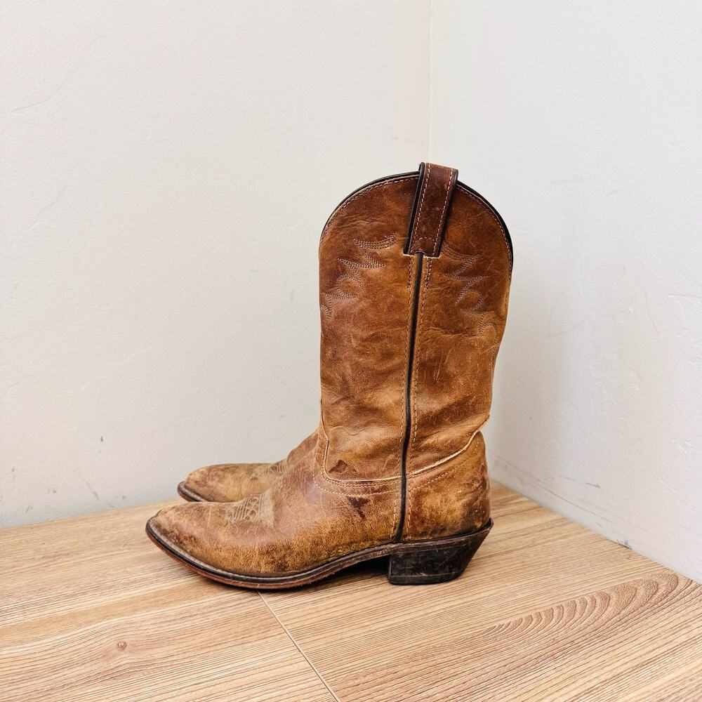 Laredo Distressed Tan Leather Western Heeled Boots